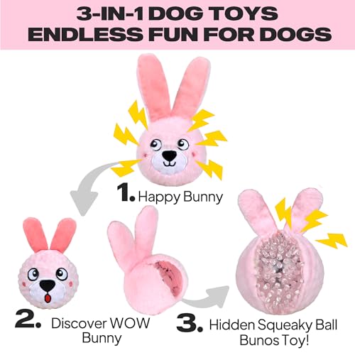 Image of Fida Squeaky Dog Toys for Aggressive Chewers 3 in 1, Dog Chew Toys with 3 Layers,Interactive Dog Toys for Large Dogs Balls to Keep Them Busy for Small Medium Dogs(Pink Bunny)