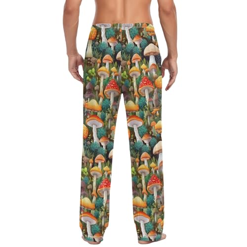 Men’s Watercolors Mushrooms Pajama Pants with Pockets, Comfortable Lounge Sleep Bottoms#3512