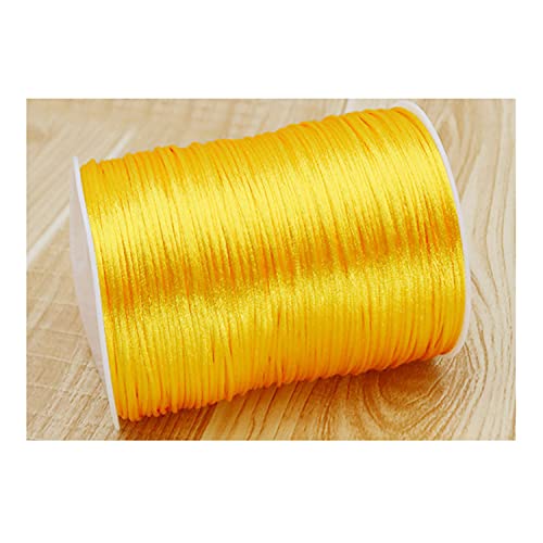 Hilo de seda de satén de nailon de 2 mm con 8 colores diferentes. Adecuado para hacer joyas, collares, cordones, nudos, hacer pulseras, atrapasueños, etc. (amarillo dorado) Cover