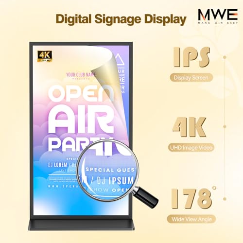 Image of MWE 75 Inch Full Screen Digital Signage Display, Indoor Advertising Display Kiosk, 4K UHD, Split Screen, Android OS, WiFi, CMS Remote Management, for Retail Business