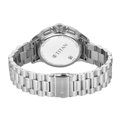 Image of Titan Classique Half Cut Chronograph Quartz Analog with Black Dial Silver Stainless Steel Strap Watch for Men - 90218SM01
