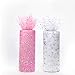 HOWAF 2 Rollos de Tul Brillo Tela de Tul Cinta Decoración del Banquete de Boda, Bricolaje Artesanal, Fiesta Cumpleaños Lazos Silla Falda Vestido, Rosa, Blanco, 15cm x 25yd Cada Uno