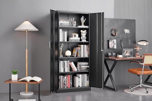 Image of Guizeeopo Metal Storage Cabinet with Adjustable Shelves, Garage Storage Cabinets with Doors and Shelves, File Cabinets for Home Office, Kitchen Pantry Cabinet, 71'H, Black