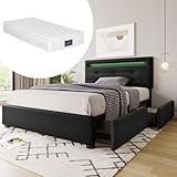 Solution pratique à 2 tiroirs et tête de lit réglable en hauteur : deux tiroirs spacieux (75 x 50 x 15 cm) offrent un espace de rangement caché pour le linge de lit. La tête de lit est réglable en hauteur en continu (± 9,5 cm) pour une assise et une position allongée ergonomiques de 16 à 26 cm de hauteur.