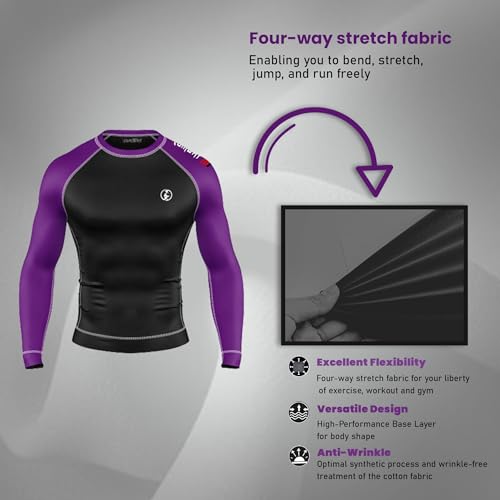 KOMBAT USA Jiu Jitsu BJJ Men's Rash Guard, Long Full Sleeve, Sports Nogi Training, IBJJF Rank Color4