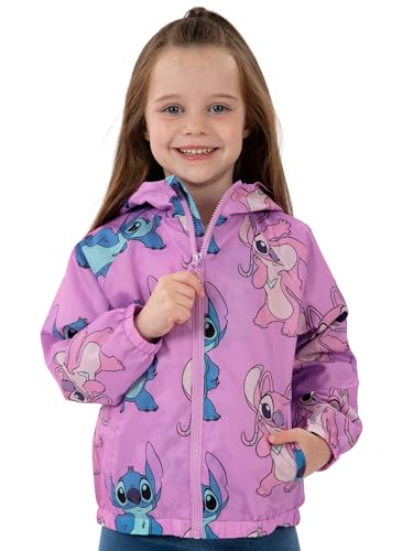 Disney Stitch Jacke, Regenjacke Kinder Mit Angel & Stitch, Leichte Jacke Mädchen Mit Kapuze, Stylische Regenjacke Mädchen Für Schule, Lila 128