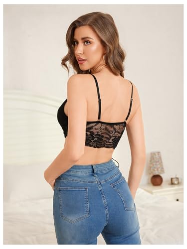 Image of MakeMeChic Lace Bralettes for Women Sexy Bras Sheer Deep V Front Closure Bra