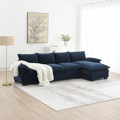 Giociiol 118" Extra Long Combo Sofa Set with Recliner Sofa, L-Shaped Couch, Indoor Living Room Sofa with Double Seat Cushions, 5-Seater Combo Indoor Furniture,Dark Navy Cover
