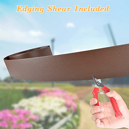 Citrine Garden Landscape Edging Kit, Include 4 Inch High 120 Feet Length Terrace Board, 60 Durable Spikes，Professional Edging Pruning Shear, Brown #TOP2