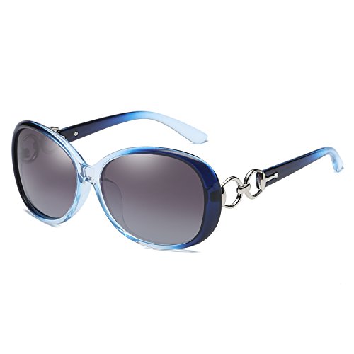 BLEVET Occhiali da Sole da Donna Polarizzati 100% Protezione UV (Blue Frame Gray Lens)