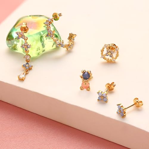 Sterling Silver Post Earrings for Women - Hypoallergenic 14K Gold Plated Cartilage Earrings Dainty Stud Hoop Dangle Chain Earrings Gold Jewelry For Women2