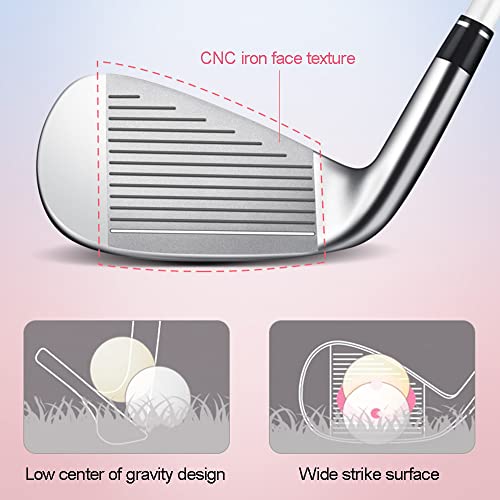 Praworęczny zestaw żelazek do golfa # 6-9 P-S Wedge, Ladies Flex Shaft Steel Graphite Option, 30-54 stopni Loft z piłką i trójnikiem dla kobiet szukających kontroli i odległości
