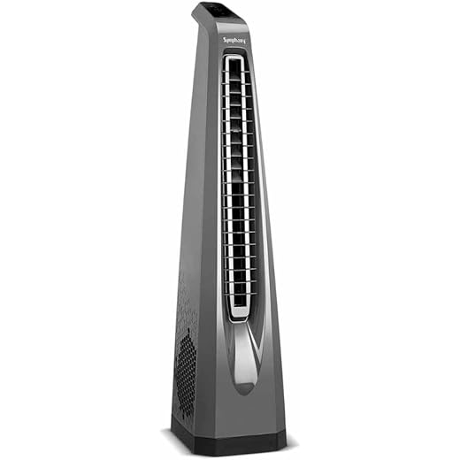 Symphony Surround-i High Speed Bladeless Technology Tower Fan for Home With Touchscreen Control Panel, Remote, and Swivel Action (White)