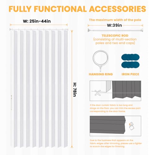 Image of AJAZZ Blackout Magnetic Door Curtain with Curtain Rods Adjustable 28-39 inch Long Patio Door for Bedroom Living Room Accordion Doorway Curtain Sets (1 Pack, 42 W x 78 L, White)