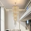 Modern Crystal Chandelier Gold Spiral Chandeliers for Dining Room, 4 Tiers Ceiling Pendant Light Fixtures, Golden Large Raindrop Chandelier for Foyer Living Room Entryway Staircase, H62 x D21.6