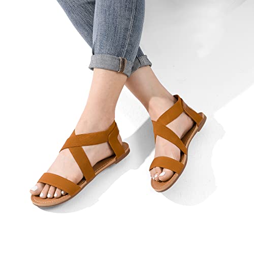 Image of DREAM PAIRS Women's Elastic Ankle Strap Flat Sandals Summer Dressy Shoes Cute Strappy Gladiator Sandals