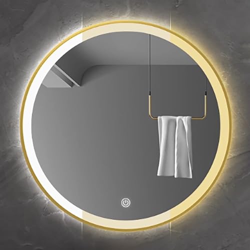 Specchio da bagno rotondo a LED da 50 cm, montaggio a parete, interruttore smart touch tricolore, illuminazione dimmerabile, elegante design in lega di alluminio, per bagno, camera da letto, corridoio
