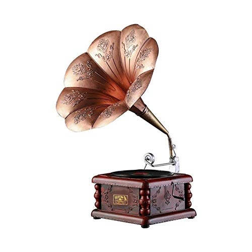 Vintage Phonograph with Copper Horn Stereo Speaker Sound System Music Box