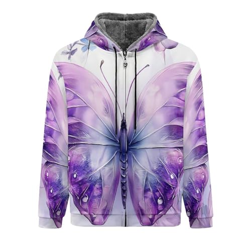 Veste polaire homme zippée motif papillon violet pour hiver