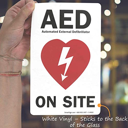 SmartSign “AED Automated External Defibrillator On Site” Glass Door Decal | 8"x5" Polyester - Thumbnail 2