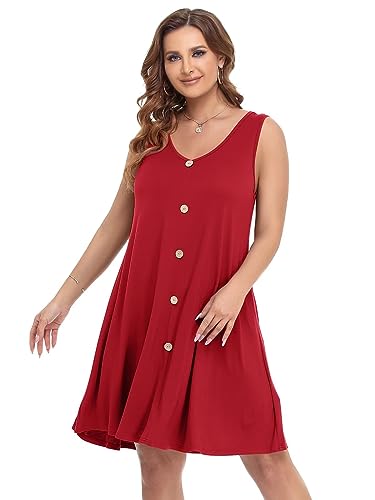 Image of BELAROI Summer Dresses for Women Beach Tshirt Sundress V Neck Casual Swing Tank Dress Swimsuit Cover Ups Pockets