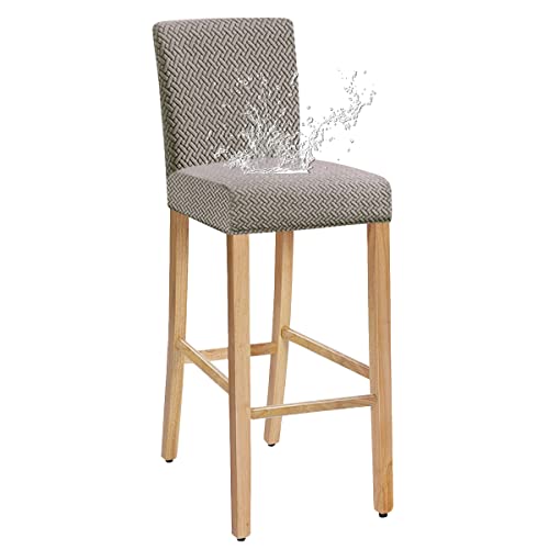 JUNZHE Housse de Chaise de Bar, Lot de 4, Housse de Chaise Extensible Lavable Amovible, Protege Chaise Universelle pour Pub Cuisine Café (Taupe, 4 Pièce)