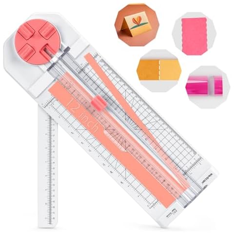 Paper Cutter for Craft：Paper Trimmer, Perforator, Folding, Pinking Cutting on Paper, Vinyl, Cardstock, Photo for Scrapbooking and Cardmaking Plus Sideways Ruler, Pink, Worklion Cover