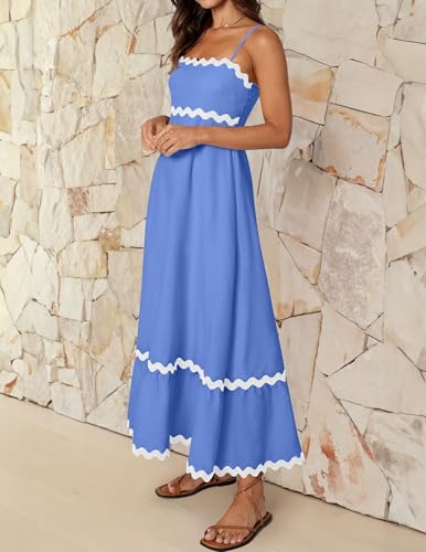 Image of ZESICA Women's 2026 Summer Spaghetti Straps Sleeveless Backless Sundress Flowy Smocked Lace Swing A Line Midi Dress