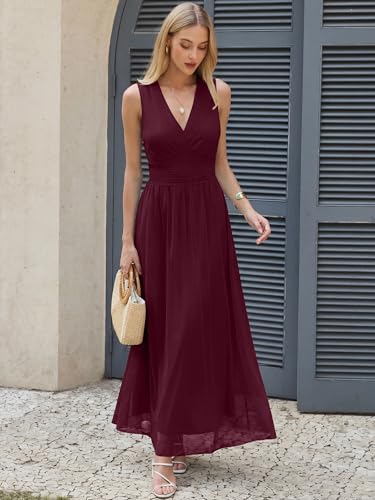 Image of ANRABESS Women's Floral Tulle Wedding Guest Maxi Dress | V Neck Sleeveless,A-Line Elastic Waist,Casual Flowy Formal Boho,Bridal Shower Garden Party Beach Vacation,Summer Fall
