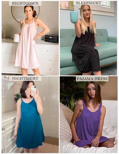 Ekouaer Women's Nightgown Sleeveless Sleepwear Wide Strap Sleep Shirt Pleated Scoopneck Nightshirt S-XXXL3