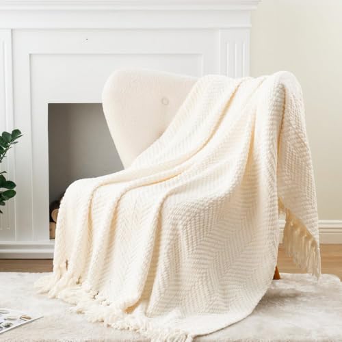 Image of BATTILO HOME Cream Ivory Throw Blanket for Couch, 60 inchx80 inch