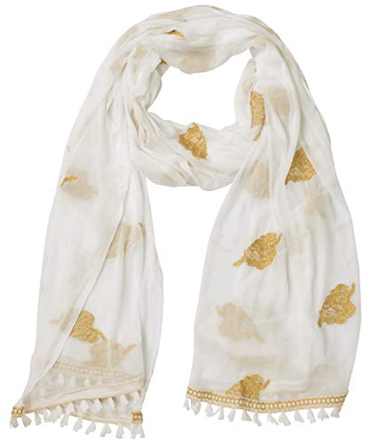 Image of YOUTHQUAKE Golden Patti Embroidered Work Chiffon Dupatta for Womens & Girls with Jaalar Lace