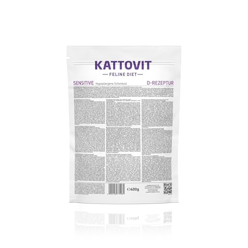 Kattovit - Sensitive Trockenfutter für Katzen | Diät-Katzenfutter als Alleinfuttermittel. Hypoallergene Schonkost für ausgewachsene Katzen. Gluten- & getreidefreies Katzen-Trockenfutter | 6 x 400 g
