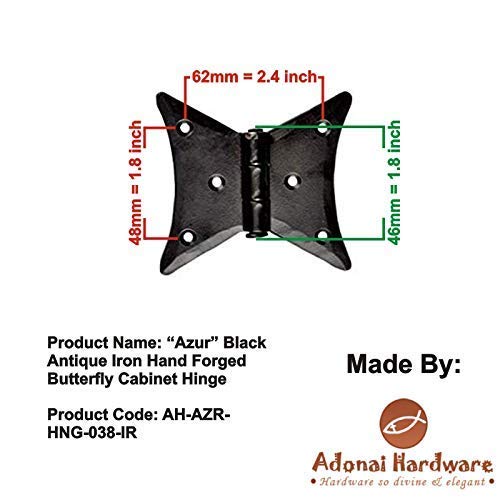 Adonai Hardware "Azur" Heavy Duty Antique Hand Forged Iron Vintage Cabinet Butterfly Hinges (2 Pack, Matte Black) For Barn Doors, Cupboards, Wooden Jewelry Box, Furniture, Treasure Chest And Trunks #TOP7