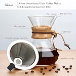 Lalord Pour Over Coffee Maker with Stainless Steel Filter, Borosilicate Glass Coffee Maker Carafe, Wooden Collar, Glass Coffee Maker, Hold 2 Cups, 13.5 oz/400 ml, Clear