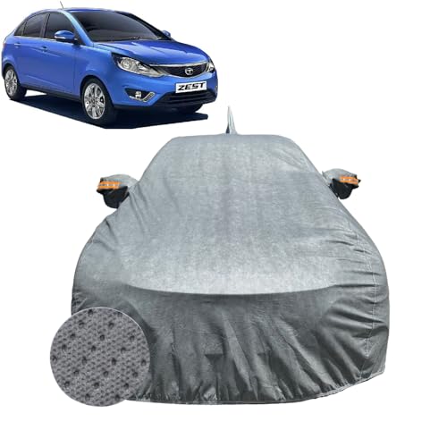 Image of Car Cover for Tata Zest (2014-2019) | 100% Waterproof Cover with Antenna & Reflective Mirror Pockets | Dustproof, Scratchproof, Heatproof Zest Car Cover |Soft Cotton Lining| Grey