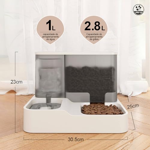 Alimentador Automático Pet e Água Conjunto 2 em 1 de 1L+2,8L, Dispensador de Grande Capacidade para