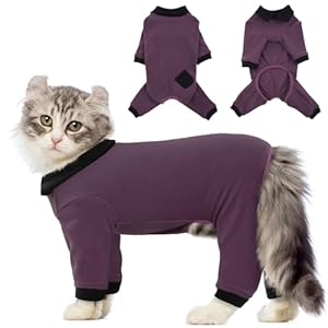 Bonaweite Cat Pajamas for Cats Only, Cat Onesie for Cats After Surgery Female Male, Sticky Hair Cat Clothes, Surgical Cat Recovery Suit Full Bodysuit, Long Sleeve Cat Shirts Outfits to Prevent Licking