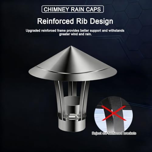 2.4" 2.8" Chimney Cap - 304 Stainless Steel Rainproof Fireplace Roof Cover, Tapered Top Design, Adjustable Bottom for Optimal Airflow & Ventilation (5.12" Exhaust Vent Caps)