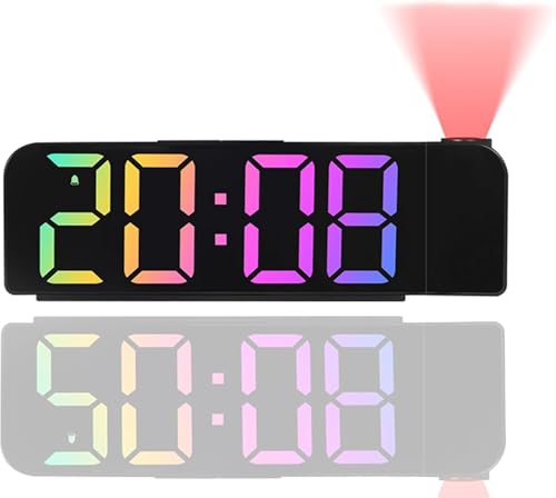 Reloj Despertador de Proyección Digital, 180° Pantalla LCD Grande con Proyector, Temperatura, 3 Niveles de Brillo, Modo nocturno, Alimentación por USB, 12/24 h, para Niños, Ancianos, Dormitorio(Noir)