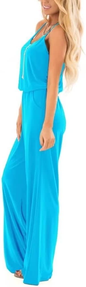 Lacozy Womens Casual Loose Sleeveless Spaghetti Strap Wide Leg Pants Jumpsuit Rompers - Image 3
