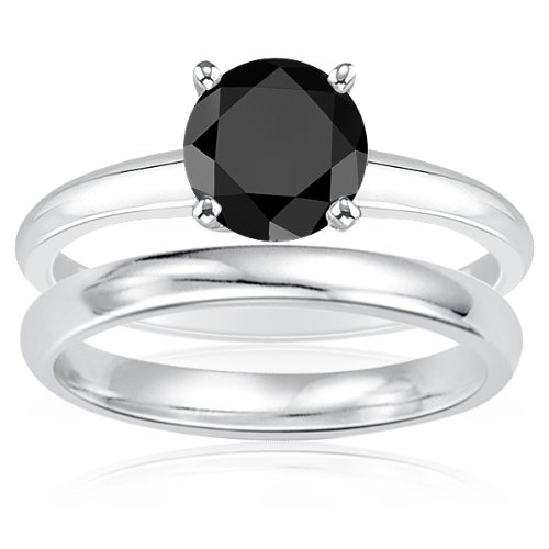 Vogati 2.00 Cts Black Diamond Engagement And Plain Wedding (3Mm Comfort Fit) Ring Set In Sterling Silver-8.5 #TOP1