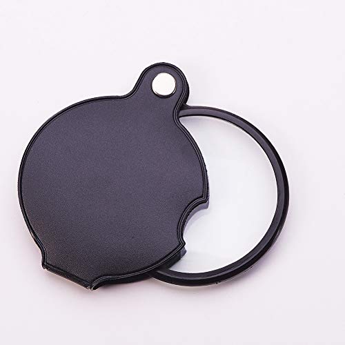 Image of Othmro 1Pcs 5X Mini Pocket Magnifying Glass, Glass Folding Magnifying with Rotating Protective Leather Sheath for Reading, Science, Jewelry, Books, Lens Size 2.4 inch Black