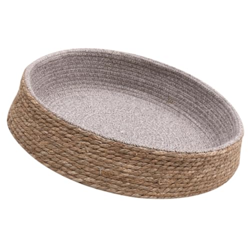 Milisten Woven Round Cat Sleeping Bed Natural Rattan Pet House Small Light Brown Warm Dog Nest Mat for Indoor Use