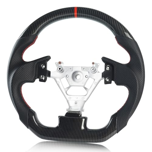 Voonke Hydro Dip Carbon Fiber Steering Wheel for Infiniti D-shaped Flat-bottom Preforated Leather Grip Hand-Stitched Steering Wheel for Infiniti G35 2007-2009