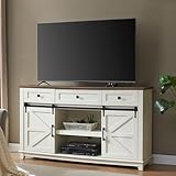 AMERLIFE Farmhouse TV Stand for Televisions up to 65 Inchs, Entertainment Center with Sliding Barn Doors and Storage Drawers, 59' TV Stand with Cabinets, Antique White