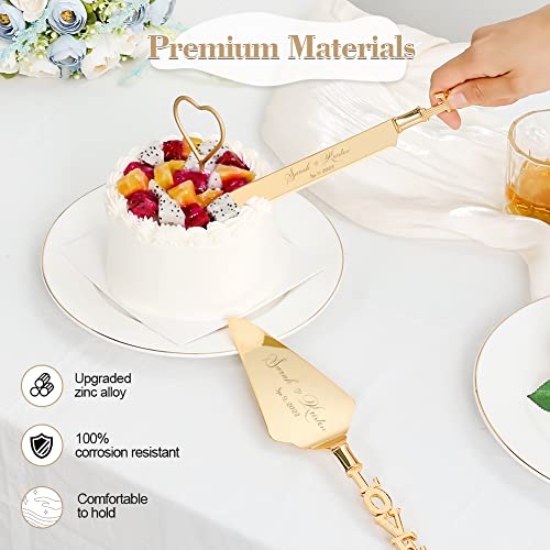 Wedding Cake Knife And Server Set, Personalized Gold Cake Cutting Set For Wedding, Engraved Classic Cake Knives Cutter Set, Pie Pastry Server, Birthday Bridal Quinceañera Gift (Cus-Love) #TOP2