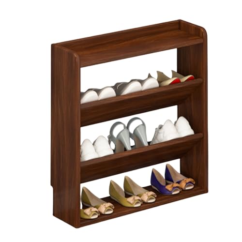 Étagère à chaussures étroite et compacte en noyer pour petits espaces