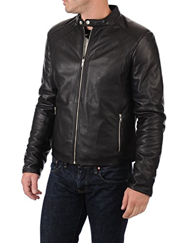 Image of D DOLLY LAMB Men's Lambskin Leather Bomber Biker Jacket - Winter Wear - Round Collar
