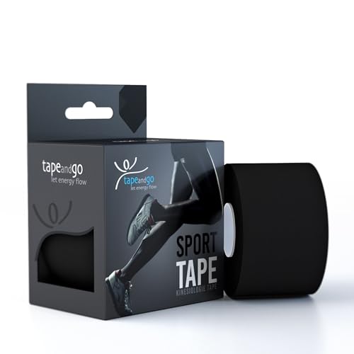 Tape and Go Kinesiologie Tape für Sportler - 5m Flexibilität, Wasserfestigkeit & Stilvolles Design für Höchstleistungen, Latexfrei Physio Tape - Schwarz